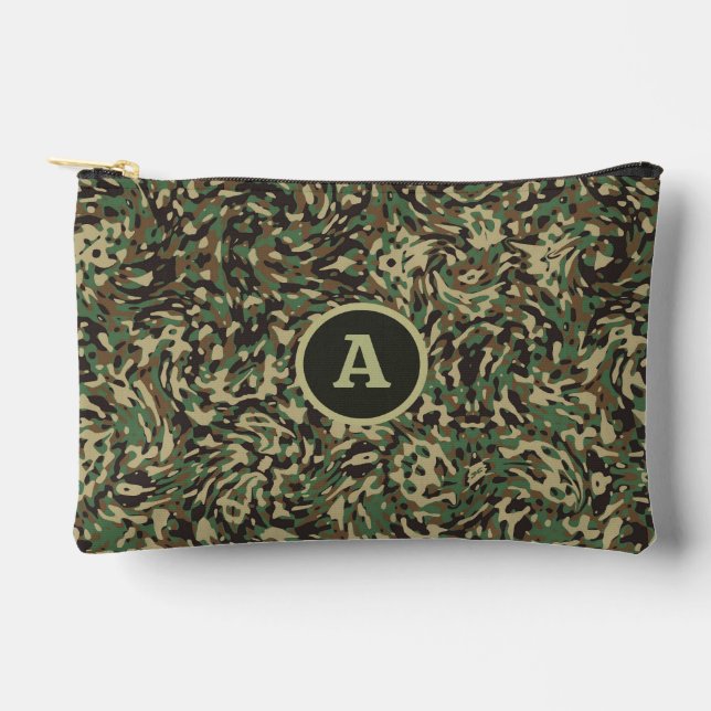 Trendy Camouflage Green Personalised Letter  Accessory Pouch (Front)