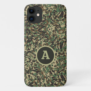 Trendy Camouflage Green Personalised Letter iPhone 11 Case