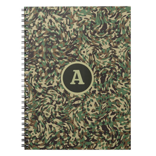 Trendy Camouflage Green Personalised Letter  Notebook (Front)
