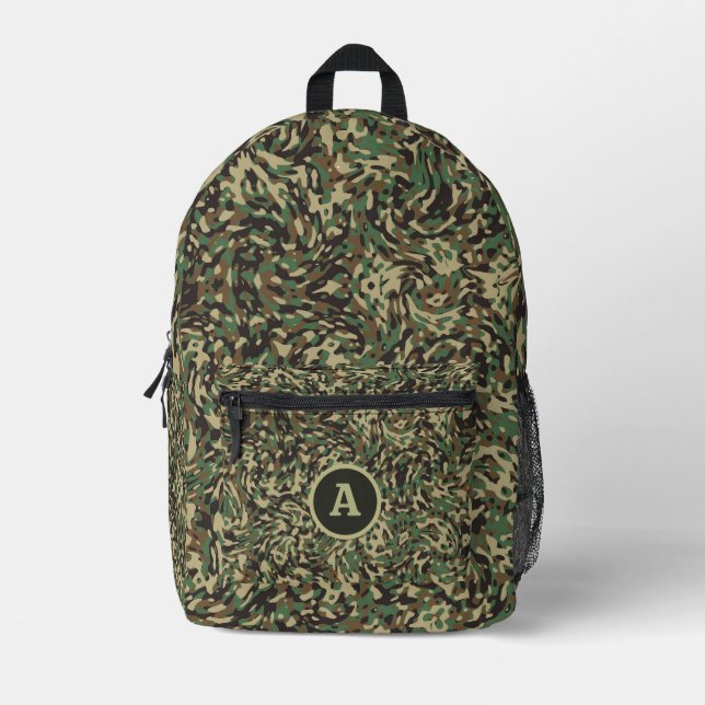 Trendy Camouflage Green Personalised Letter  Printed Backpack (Front)