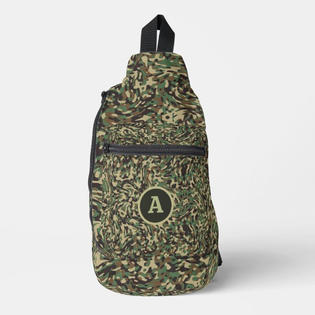 Trendy Camouflage Green Personalised Letter  Sling Bag (Front)