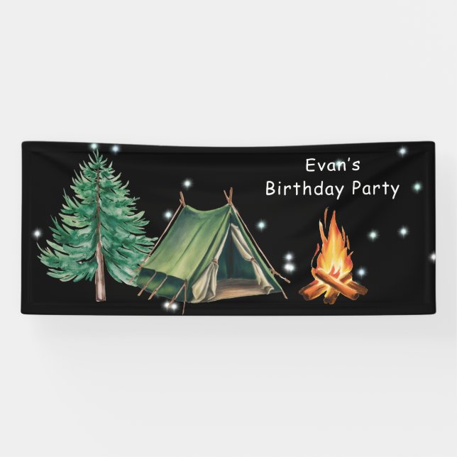 Trendy Camp Out Boy's Birthday Party  Banner (Horizontal)