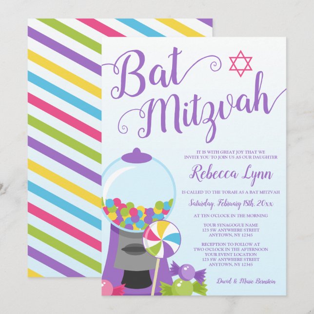 Trendy Candy Bat Mitzvah Invitation (Front/Back)