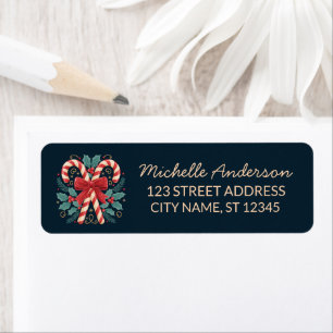 Trendy Candy cane with Holly leaves Return Address