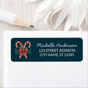 Trendy Candy cane with Holly leaves Return Address