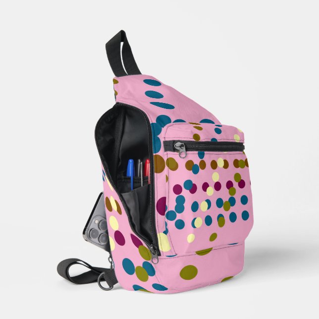 Trendy Candy Pink Multiple Colour Polka  Sling Bag (Open)