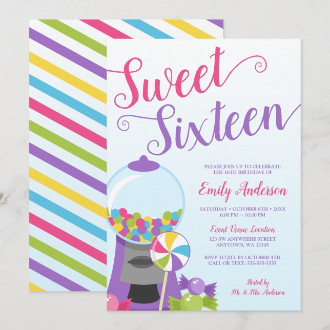Trendy Candy Sweet 16 Invitation (Front/Back)