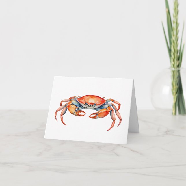 Trendy Cards Blank Inside Watercolor Crab Beach    (Front)