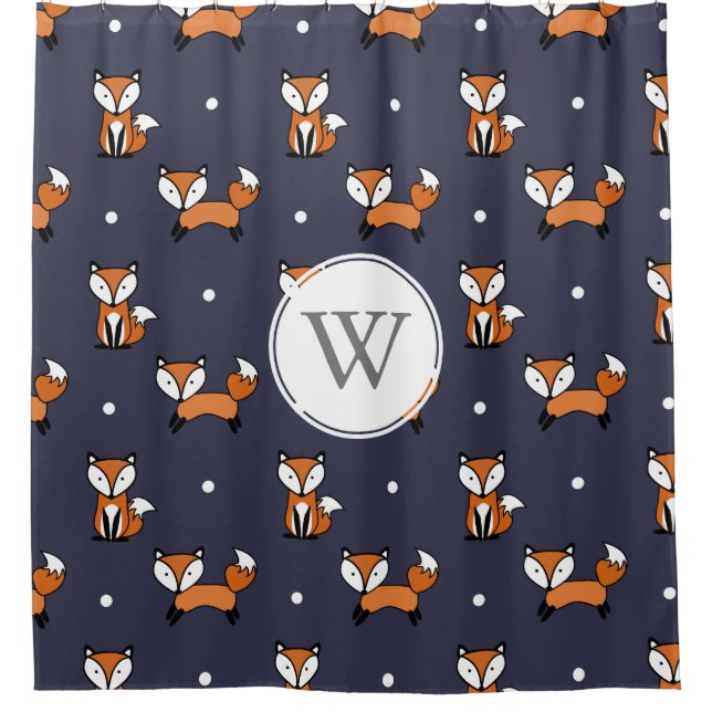 Trendy Cartoon Foxes Polka Dots Personalised Shower Curtain (Front)