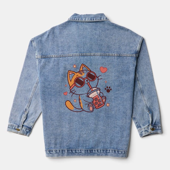 Trendy Cat Boba Tea Zip Jacket – Cute & Cosy (Back)