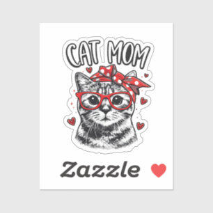 Trendy Cat Mom with Glasses & Bandana Cute Cat 