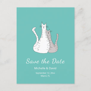 Trendy Cats Drawing Wedding Save the Date Teal  Announcement Postcard