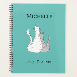Trendy Cats Personalised Teal Green Planner