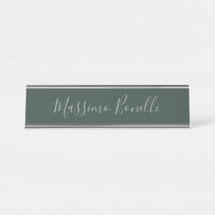 Trendy Celtic Greyish Green Modern Add Own Name Desk Name Plate