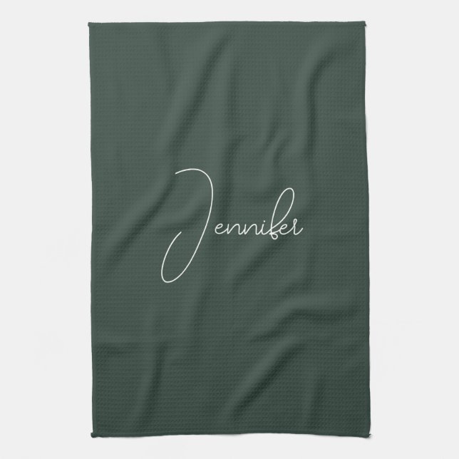 Trendy Celtic Greyish Green Modern Add Own Name Tea Towel (Vertical)