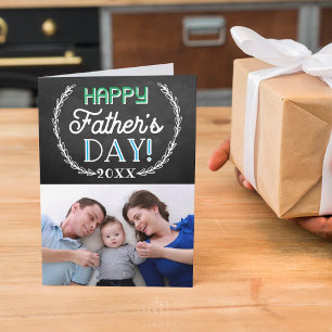 Trendy Chalkboard Custom Photo Father's Day Card