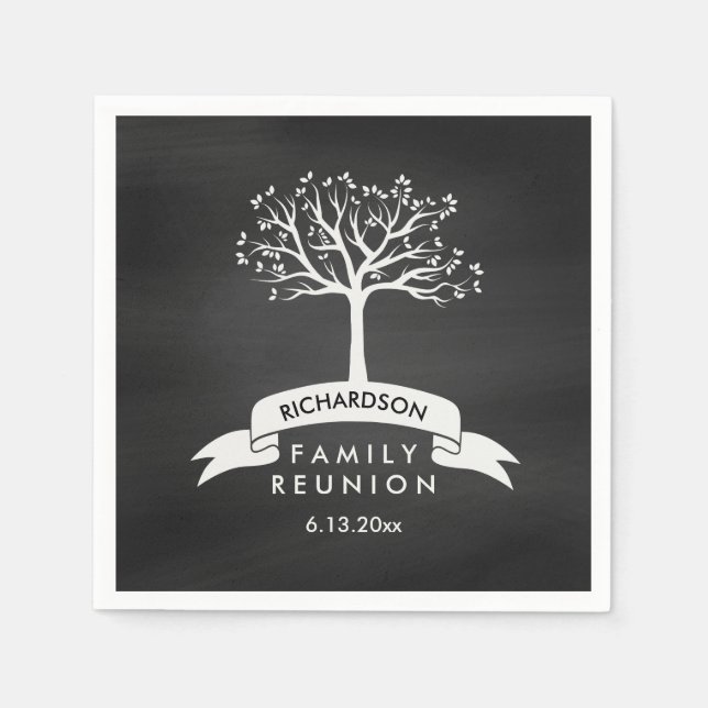 Trendy Chalkboard Look with Tree Family Reunion Napkin (Front)