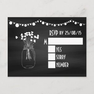 Trendy Chalkboard Mason Jar Wedding RSVP Invitation Postcard