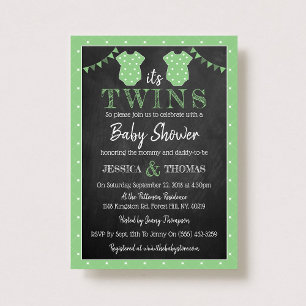 Trendy Chalkboard Neutral Twins Baby Shower Invitation