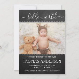 Trendy Chalkboard Photo Birth Announcement