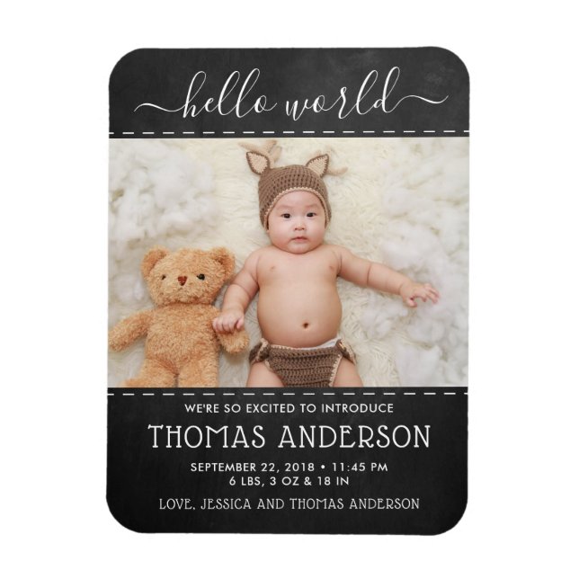 Trendy Chalkboard Photo Birth Announcement Magnet (Vertical)