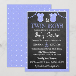 Trendy Chalkboard Twin Boys Baby Shower Invitation