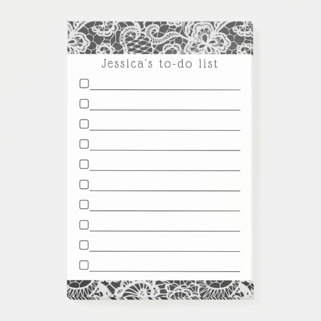 Trendy Chalkboard & Vintage White Lace Post-it Notes (Front)