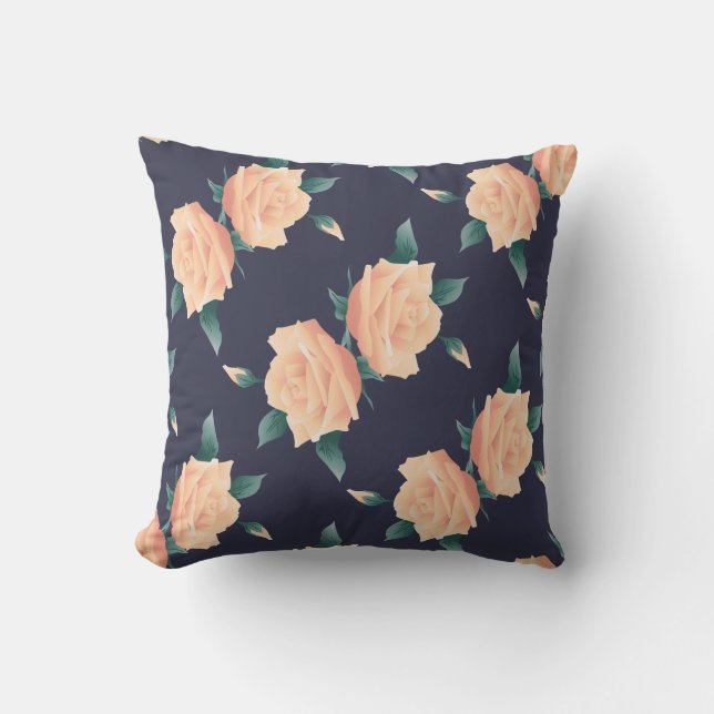 Trendy Champagne Roses & Dark Grey Cushion (Front)