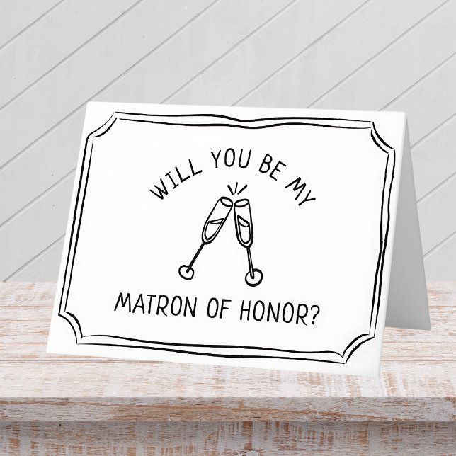 Trendy Champagne Toast Matron of Honour Proposal  Card (Cheers to your matron of honor with this elegant proposal card with clinking champagne glasses.)