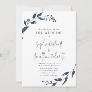 Trendy Charcoal Botanicals QR Code Wedding Invitation