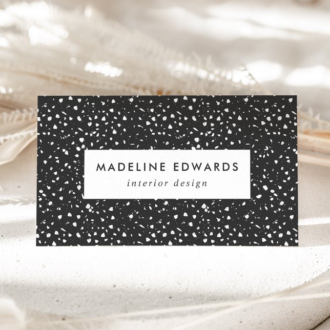 Trendy Charcoal Gray & White Terrazzo Business Card (Creator Uploaded)
