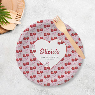 Trendy Cherry on Top Bridal Shower Paper Plate