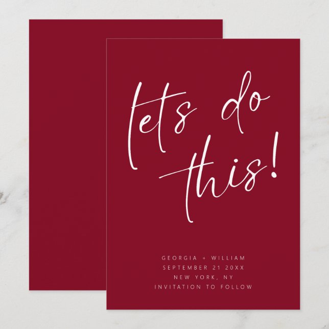 Trendy Cherry Red Minimal Script Typography Save The Date (Front/Back)