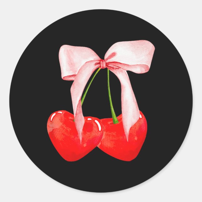 Trendy Cherry Soft Girl Era Pink Bow Ribbon Valent Classic Round Sticker (Front)