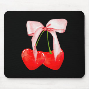Trendy Cherry Soft Girl Era Pink Bow Ribbon Valent Mouse Mat