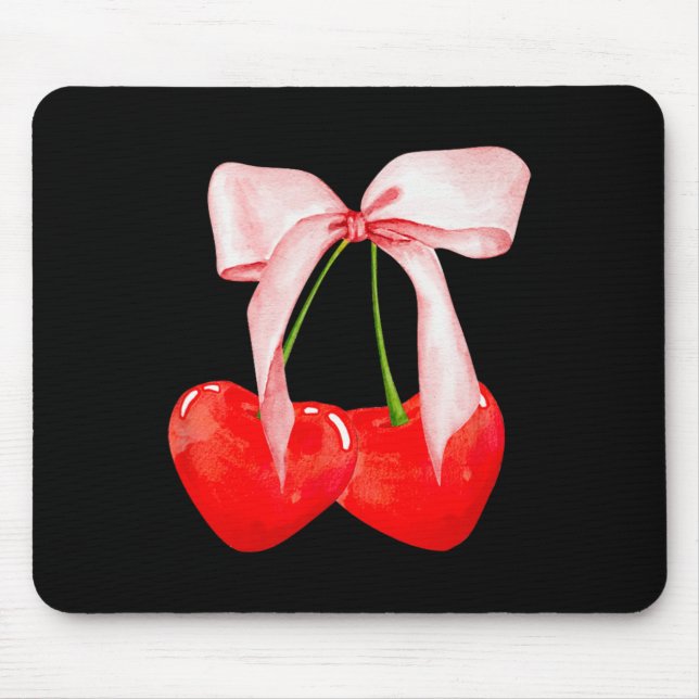 Trendy Cherry Soft Girl Era Pink Bow Ribbon Valent Mouse Mat (Front)