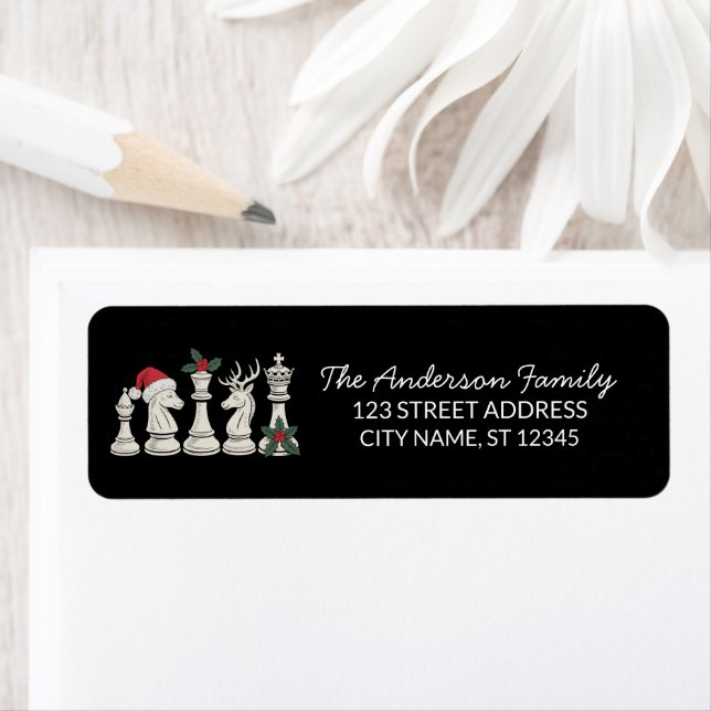 Trendy Chess Pieces Christmas Return Address       (Insitu)