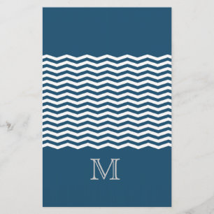 Trendy chevron blue monogram stationery