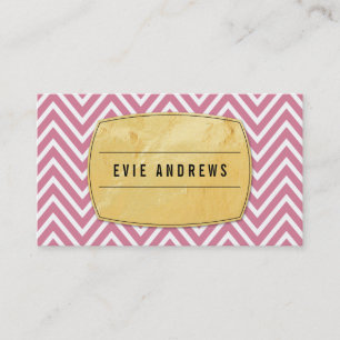 TRENDY chevron pattern gold foil badge rose pink Business Card