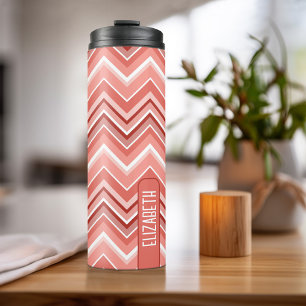 Trendy Chevron Pattern large name block coral Thermal Tumbler