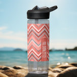 Trendy Chevron Pattern large name block coral Water Bottle<br><div class="desc">A bold, graphic design with colourful shades of coral zig zags with a fun colour block to add your name or any text. The bright chevron pattern is a modern, trendy pattern with a punch of colour. You can add a name, monogram or other custom text. If you need to...</div>