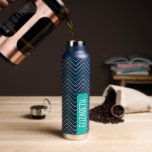 Trendy Chevron Pattern large name block teal green Water Bottle<br><div class="desc">A bold, graphic design with teal green and aqua zig zags with a fun colour block to add your name or any text. The thin chevron pattern is a modern, minimal pattern with a punch of colour. You can add a name, monogram or other custom text. If you need to...</div>