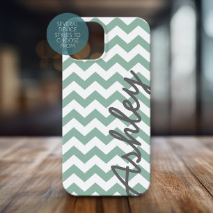 Trendy Chevron Pattern script name - mint grey iPhone 16 Plus Case