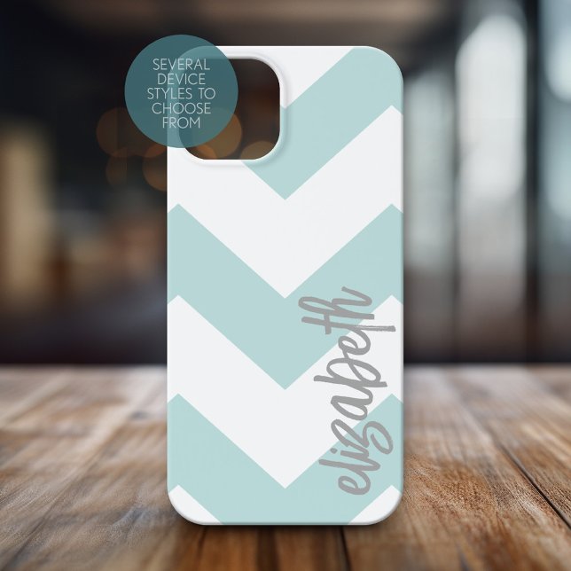 Trendy Chevron Pattern with huge calligraphy name iPhone 15 Case (Personalized Phone Case - Pick Your Device Style and Customize the Design)