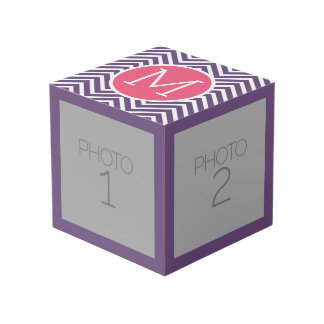 Trendy Chevron Pattern with Monogram - Pink Purple Cube