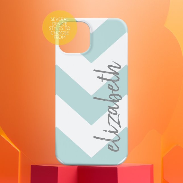 Trendy Chevron Pattern with name - pastel blue Case-Mate iPhone Case (Personalized Phone Case - Many Device Styles to Choose From)