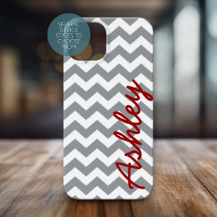 Trendy Chevron Pattern with name - red grey Case-Mate iPhone 14 Case