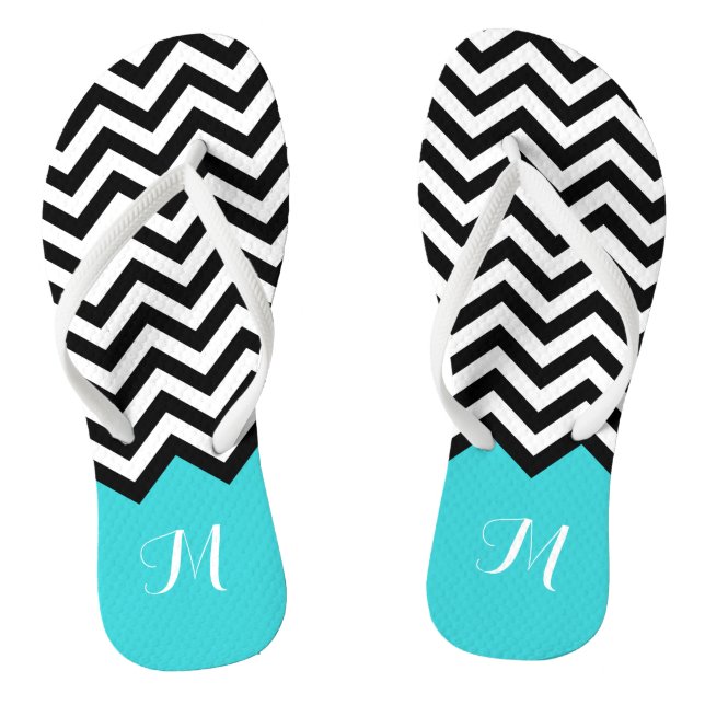 Trendy Chevron Zigzag Monogram Stylish Aqua Green Flip Flops (Footbed)
