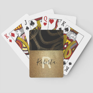 Trendy Chic Black And Bronze Glitter Glam Custom Playing Cards