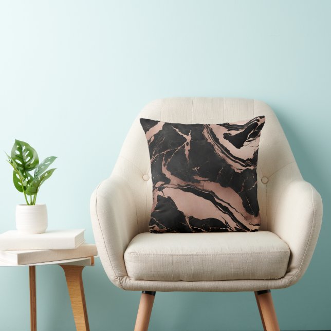 Trendy Chic Black Rose Gold Marble Cushion (Chair)